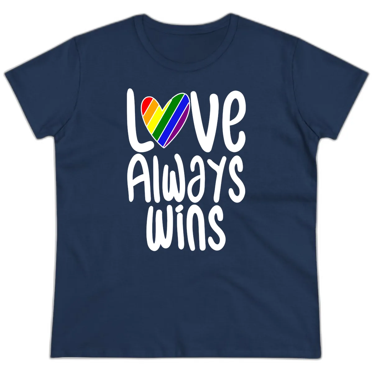 Love Always Wins Pride Heart Ladies Tee in Navy