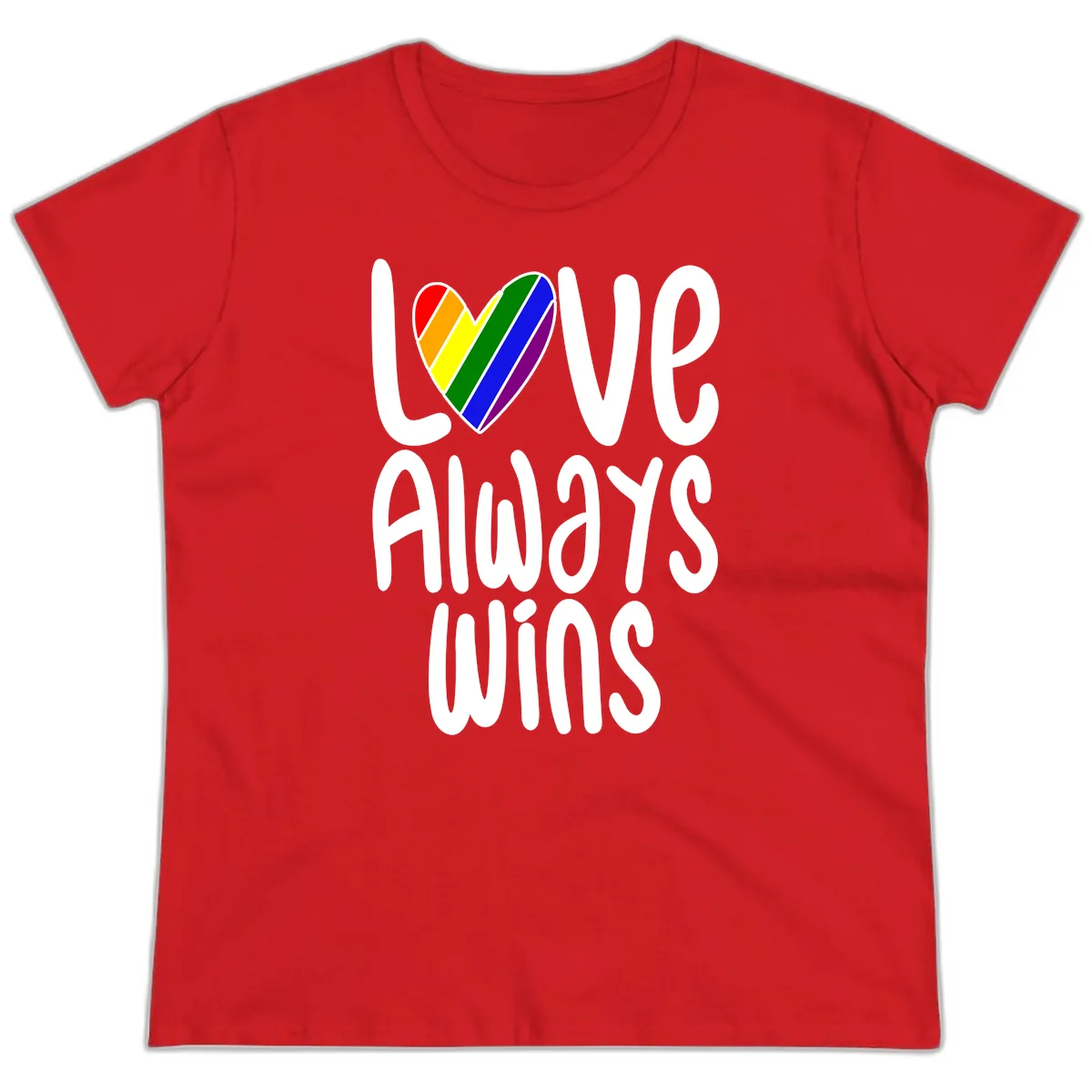 Love Always Wins Pride Heart Ladies Tee in Red