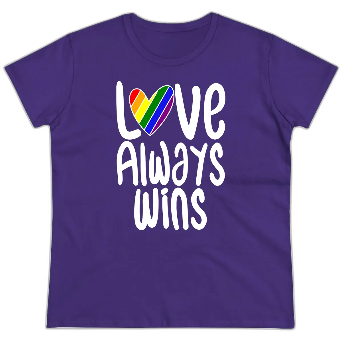 Love Always Wins Pride Heart Ladies Tee in Purple