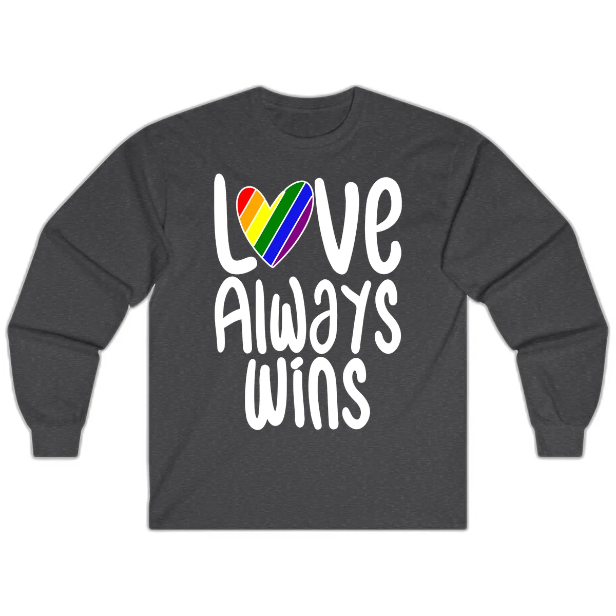 Love Always Wins Pride Heart Long Sleeve in Dark Heather