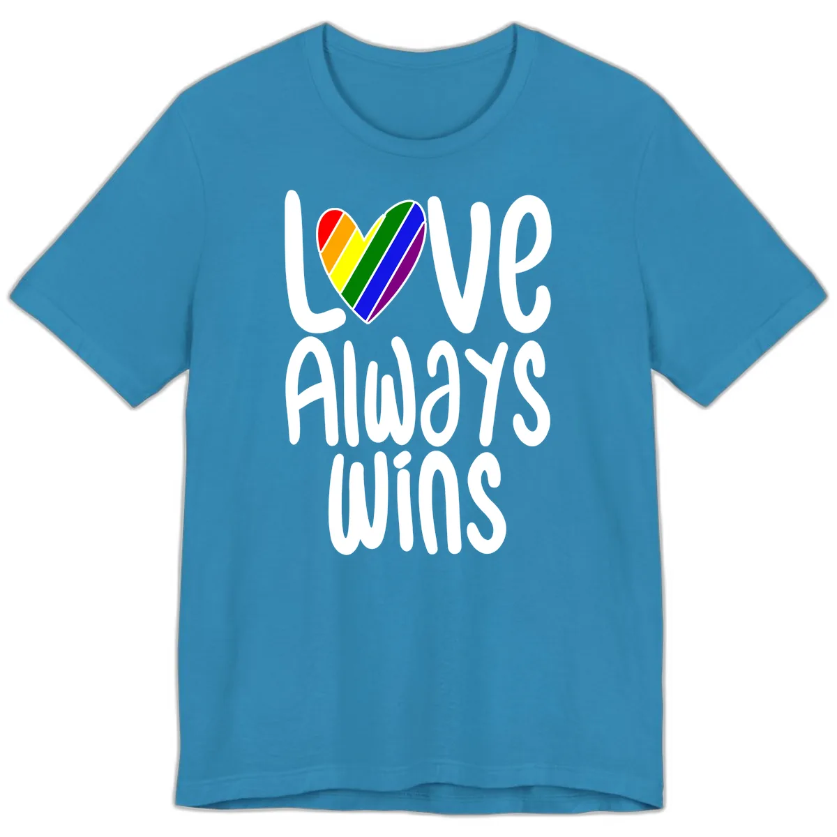Love Always Wins Pride Heart Premium T-Shirt in Aqua