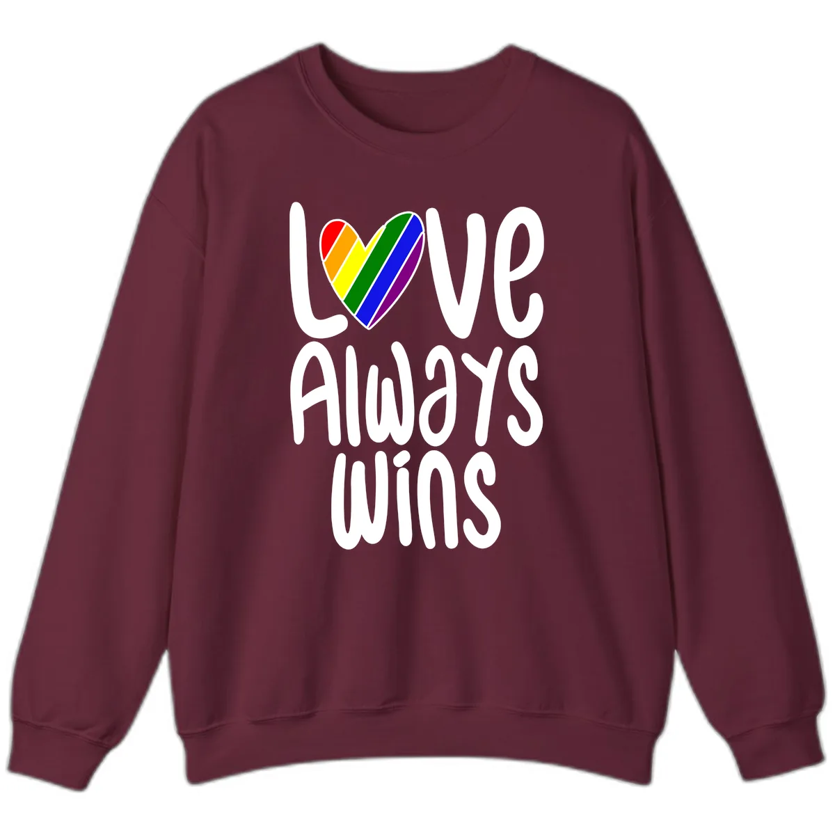 Love Always Wins Pride Heart Sweatshirt in Maroon