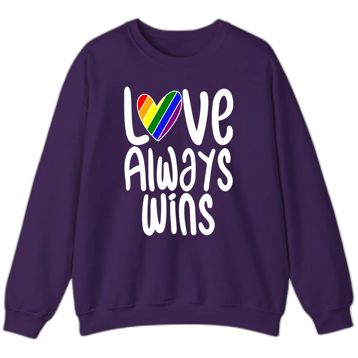 Love Always Wins Pride Heart Sweatshirt in Purple
