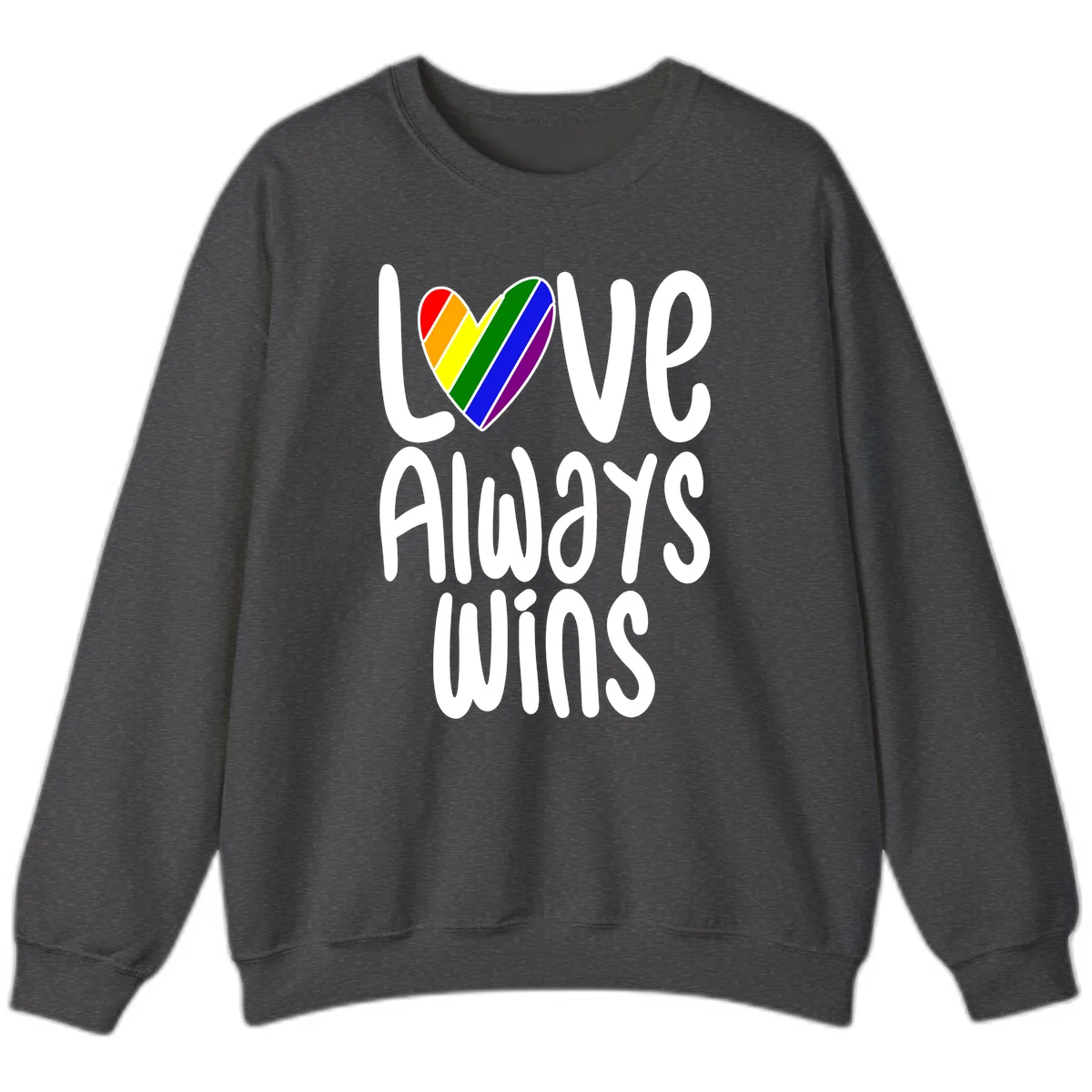 Love Always Wins Pride Heart Sweatshirt in Dark Heather