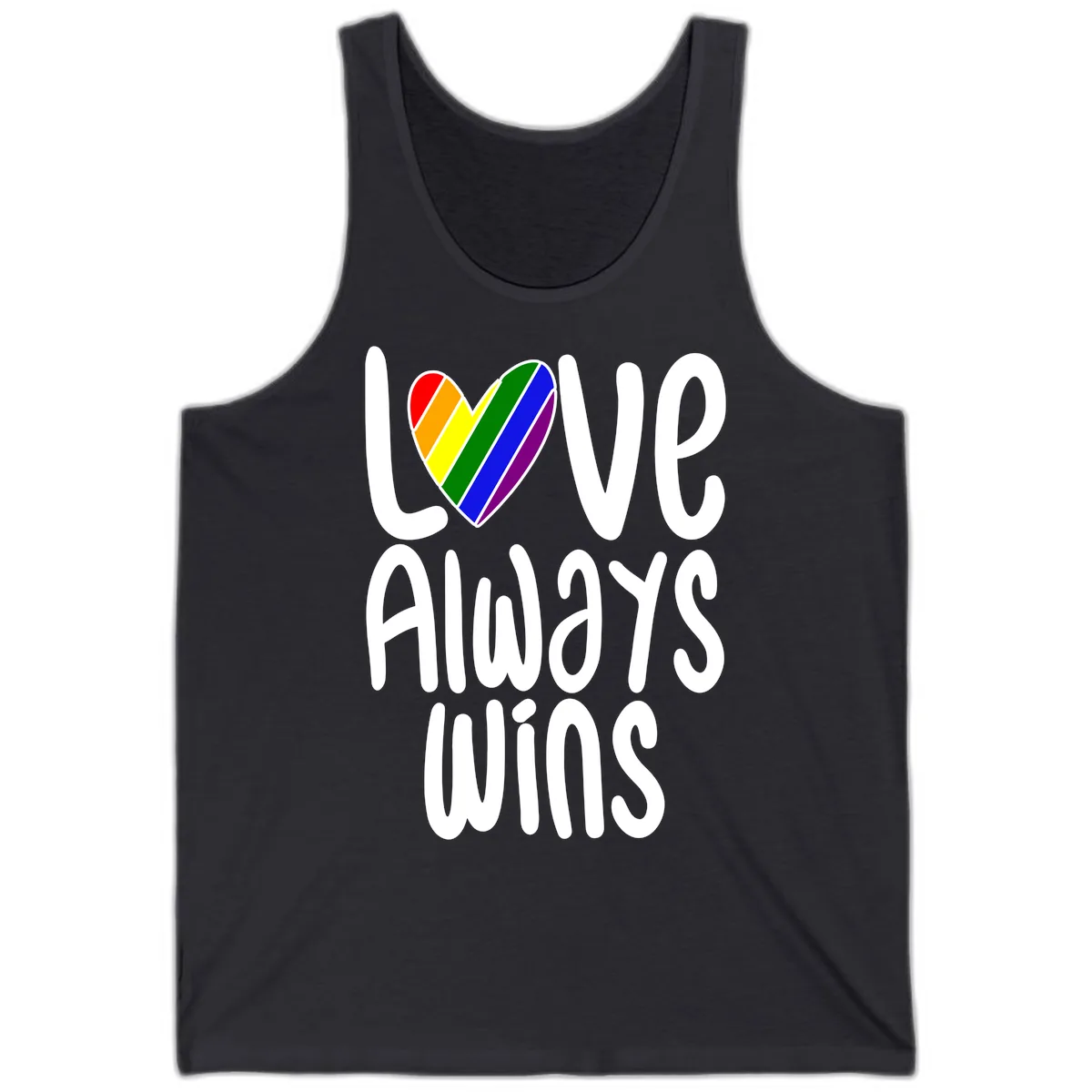 Love Always Wins Pride Heart Tank in Dark Grey