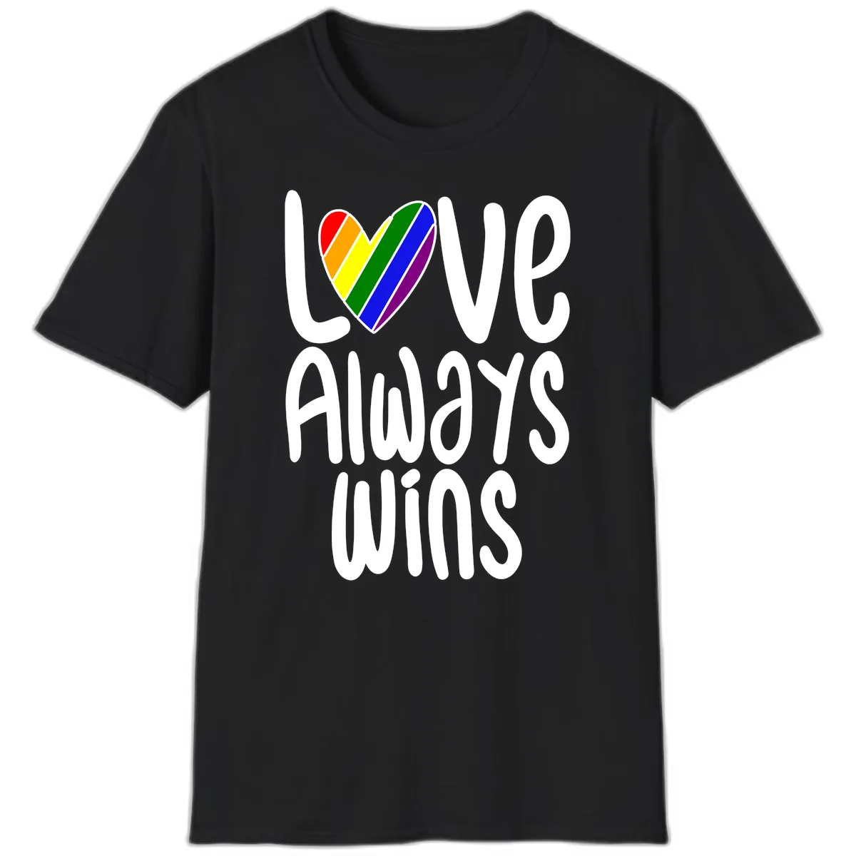 Love Always Wins Pride Heart T-Shirt in Black