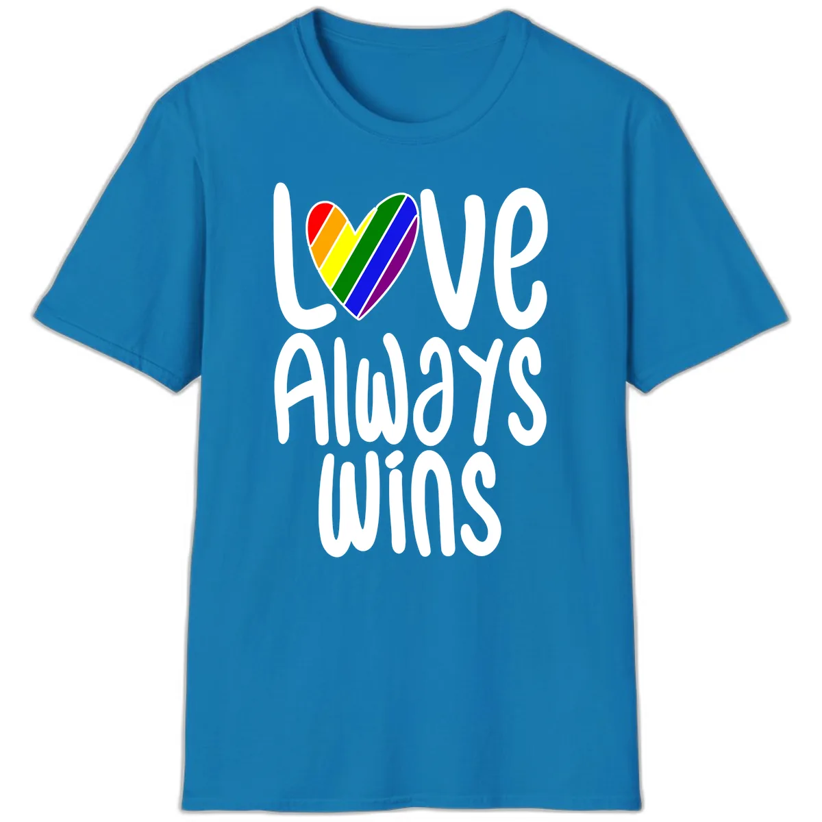 Love Always Wins Pride Heart T-Shirt in Sapphire