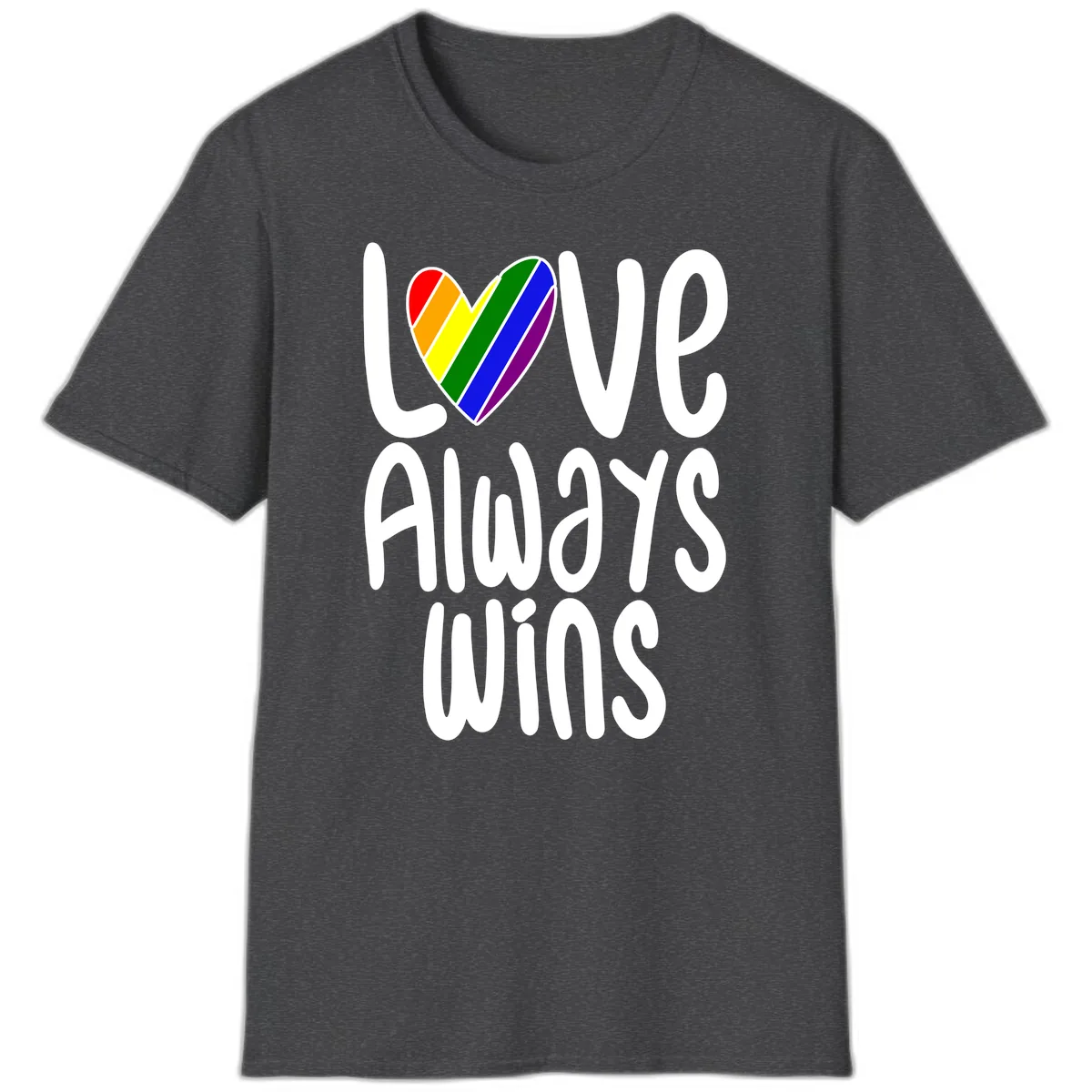 Love Always Wins Pride Heart T-Shirt in Dark Heather