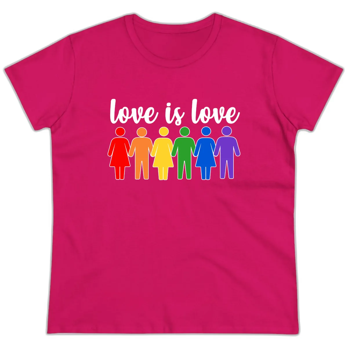Love Is Love Rainbow Unity Ladies Tee in Heliconia