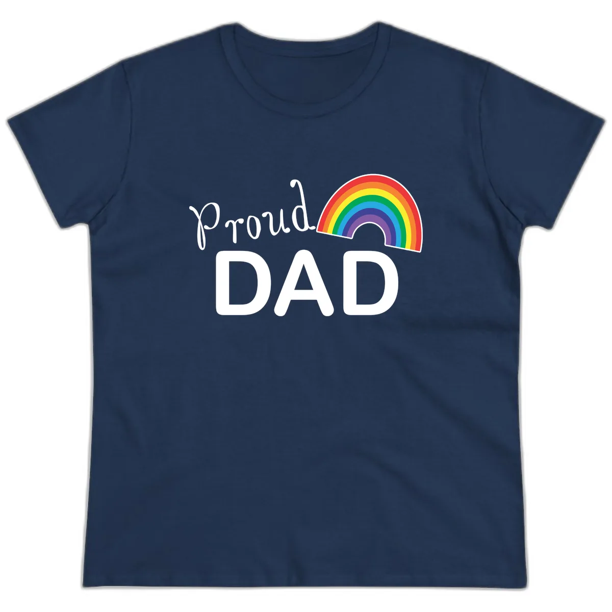 Proud Dad Rainbow Ladies Tee in Navy