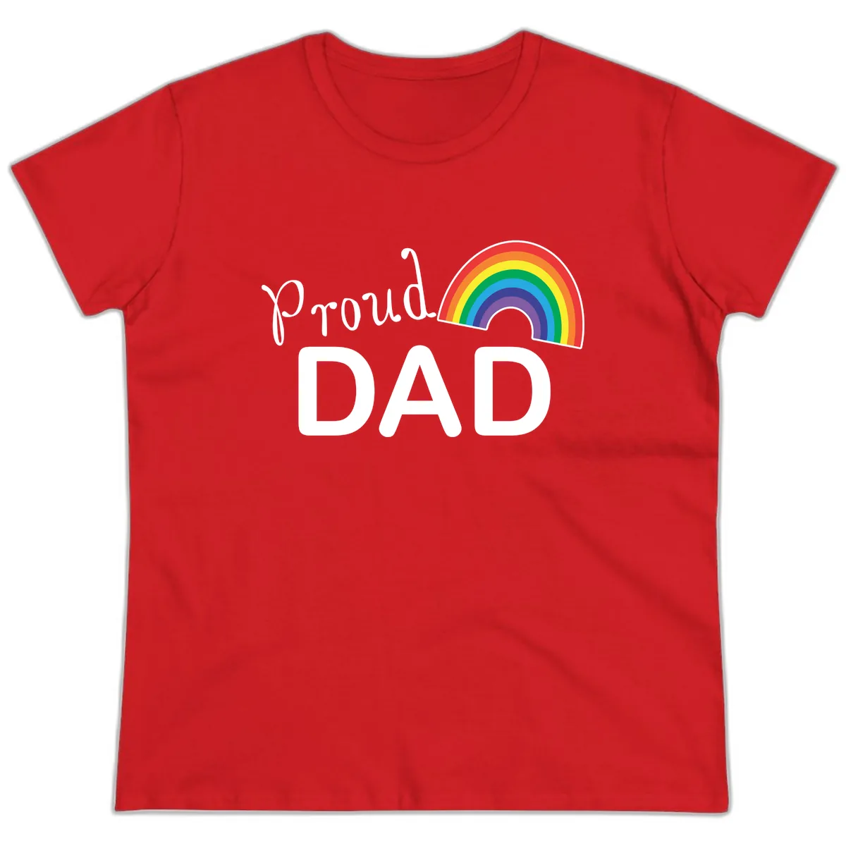 Proud Dad Rainbow Ladies Tee in Red
