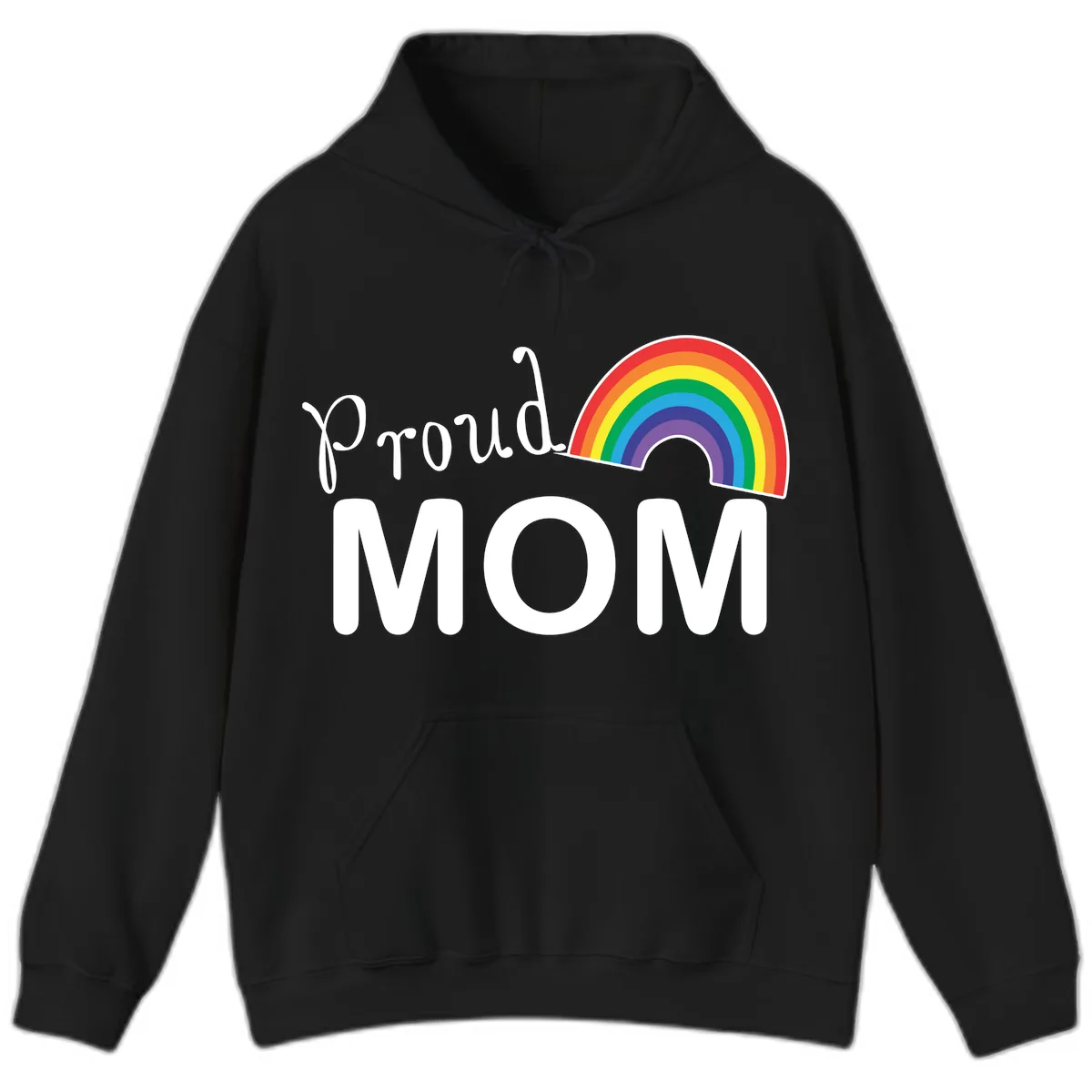Proud Mom Rainbow Design Hoodie in Black