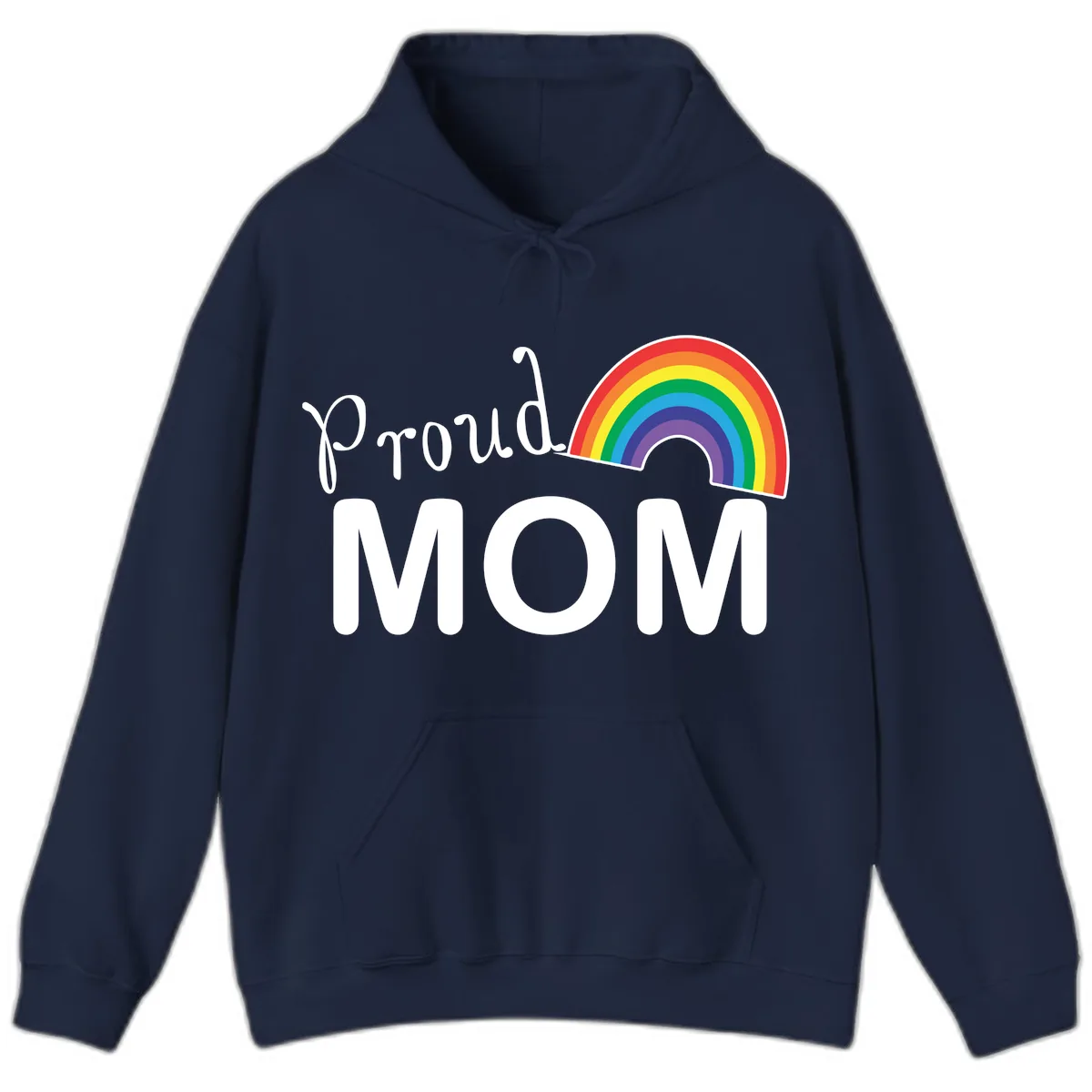 Proud Mom Rainbow Design Hoodie in Navy