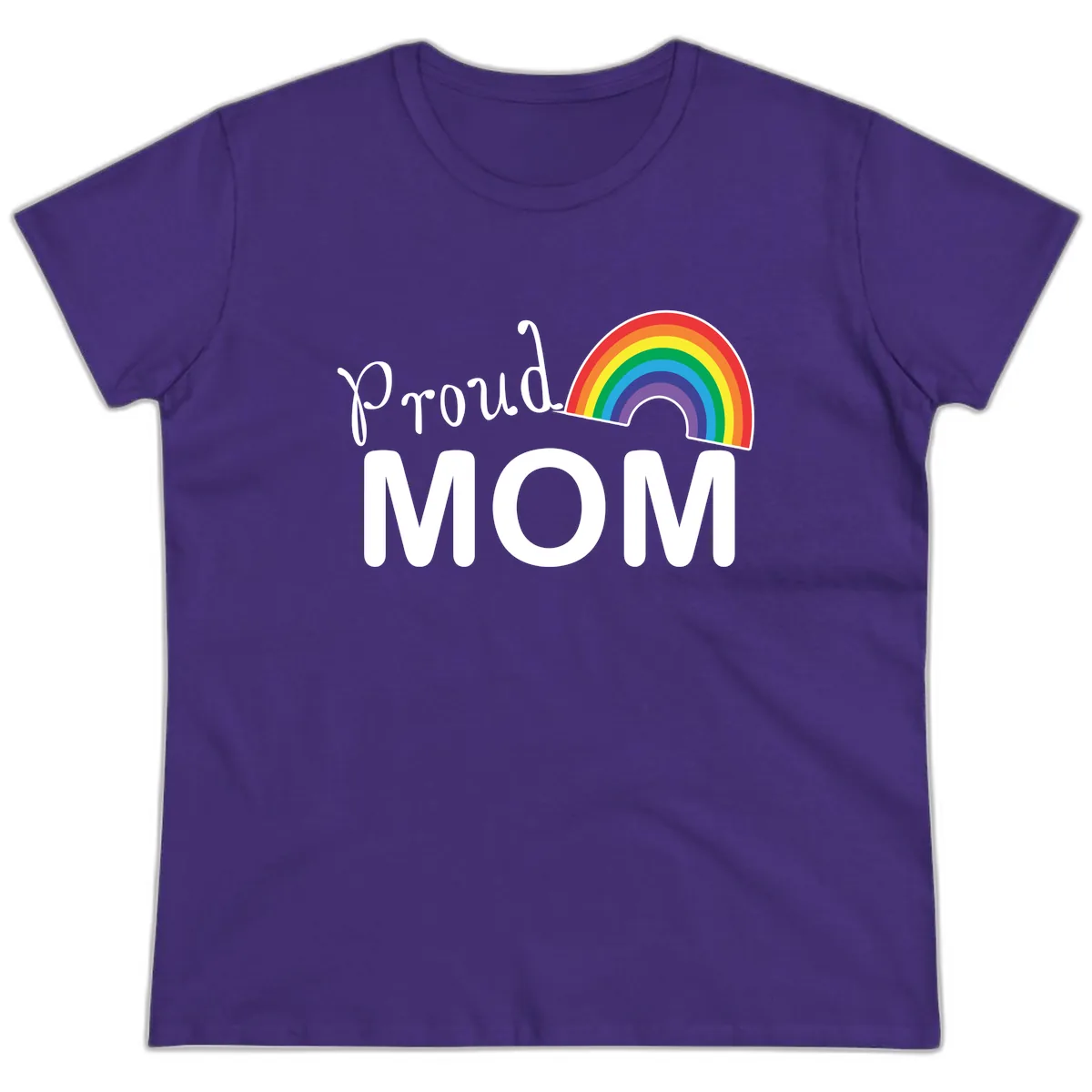 Proud Mom Rainbow Design Ladies Tee in Purple