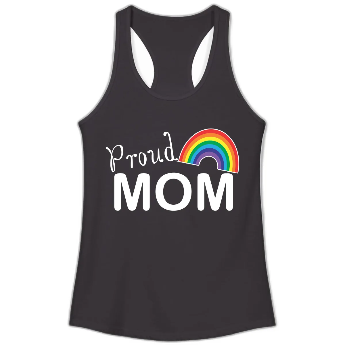 Proud Mom Rainbow Design Ladies Tank in Black