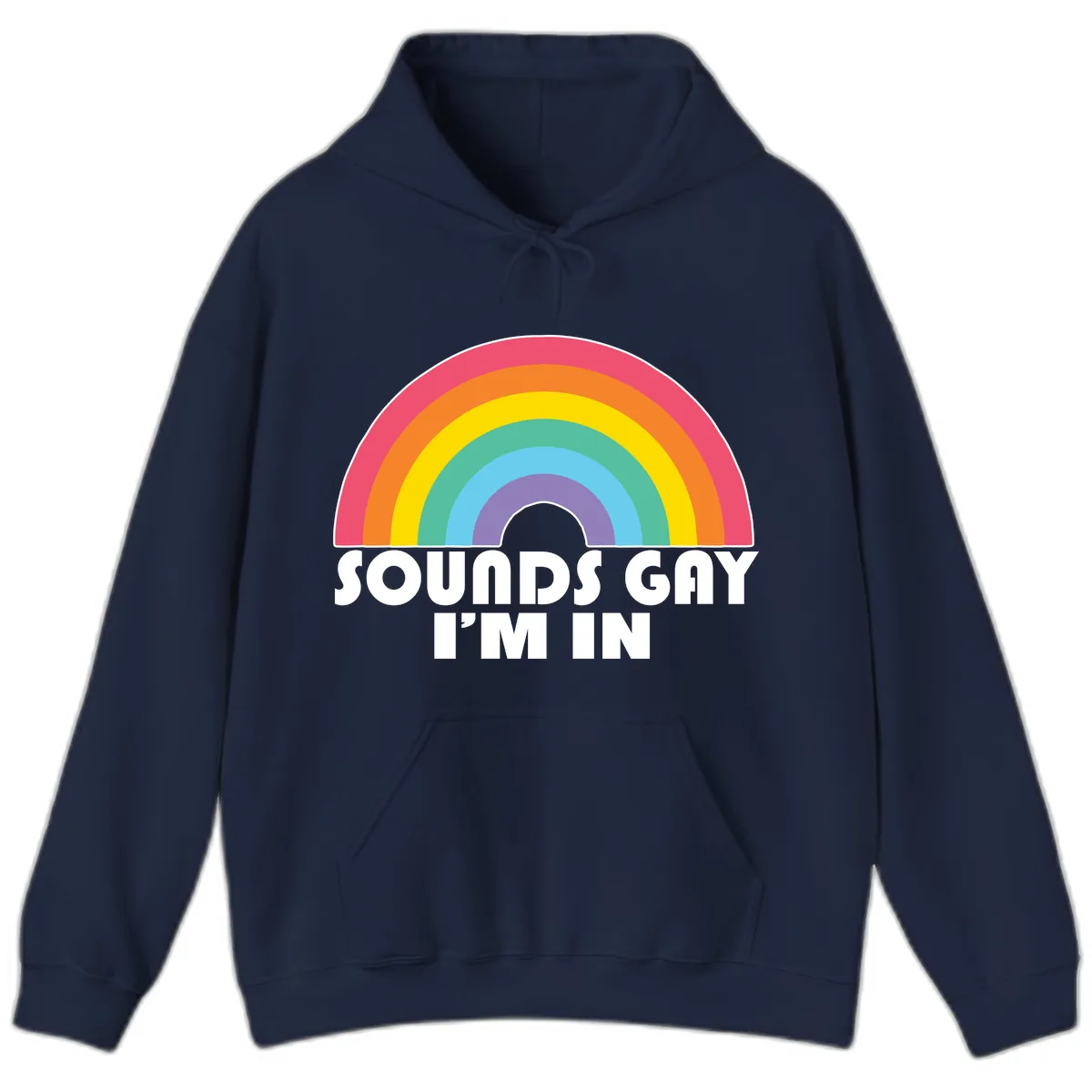 Sounds Gay I'm In Rainbow Pride Hoodie in Navy
