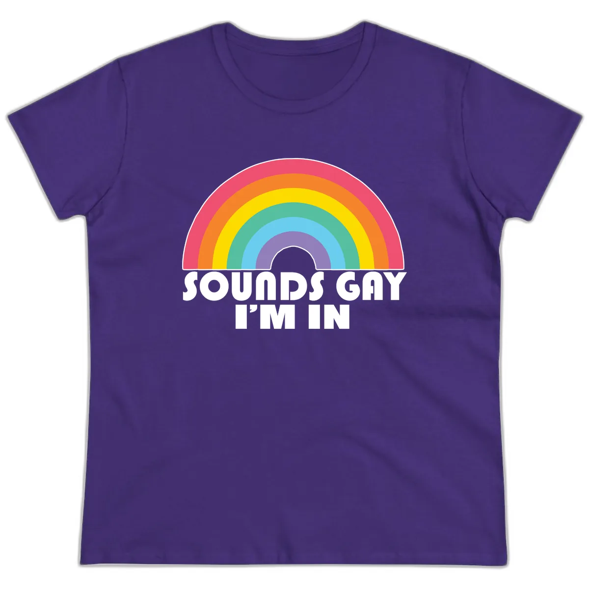 Sounds Gay I'm In Rainbow Pride Ladies Tee in Purple