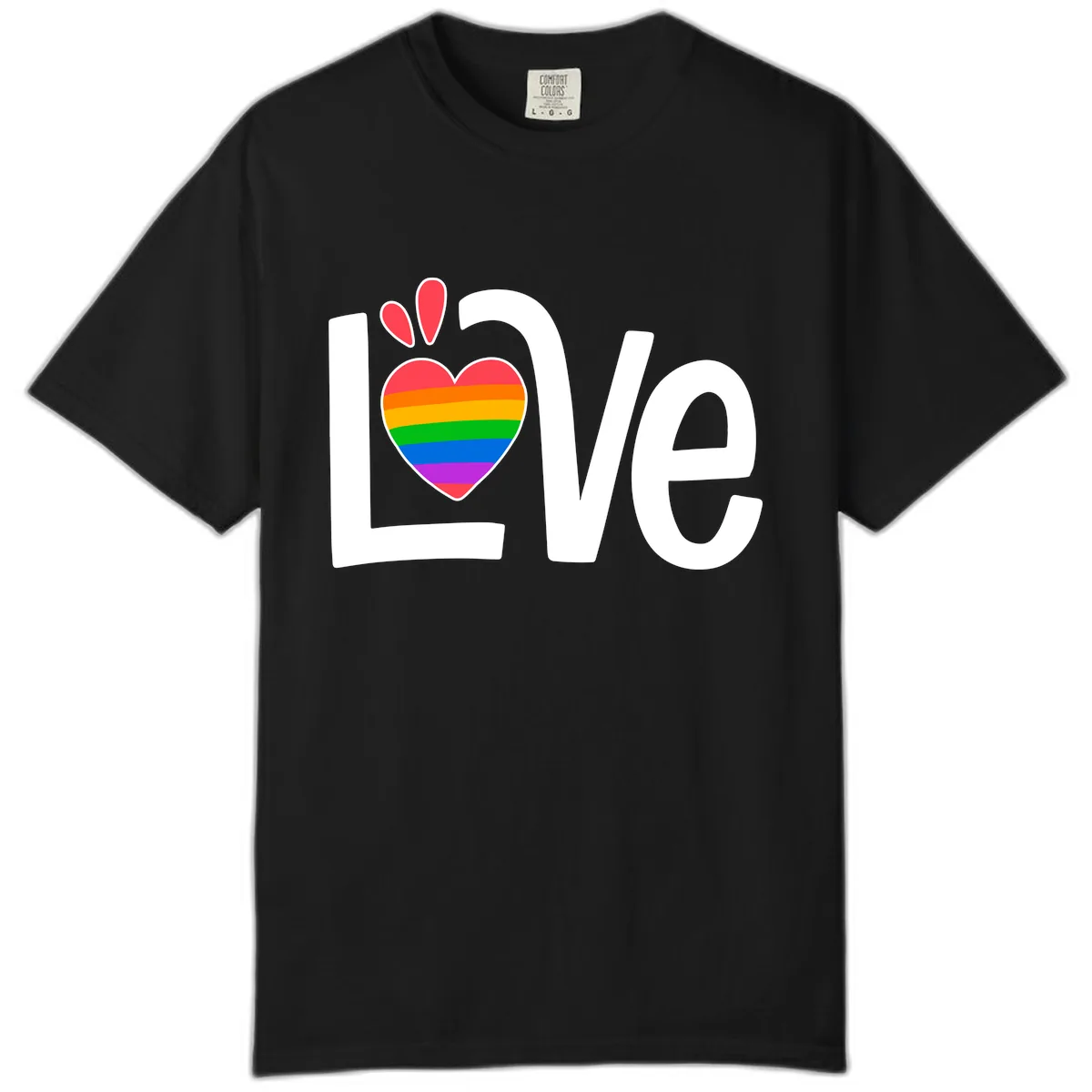 Love Pride Rainbow Heart Comfort Color in Black