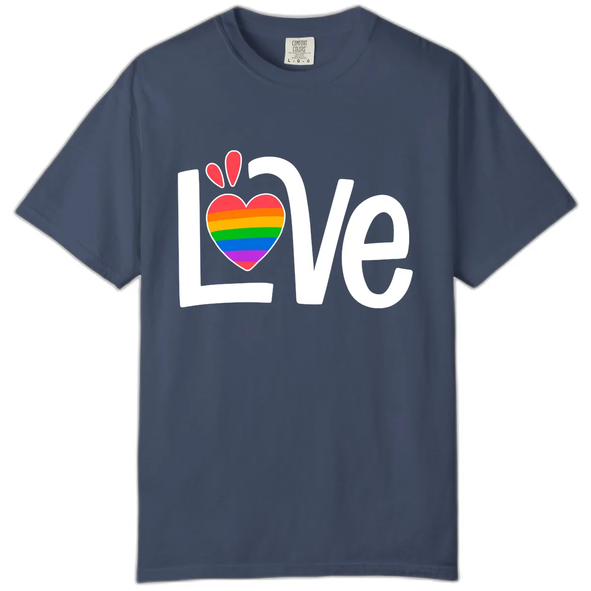 Love Pride Rainbow Heart Comfort Color in Midnight