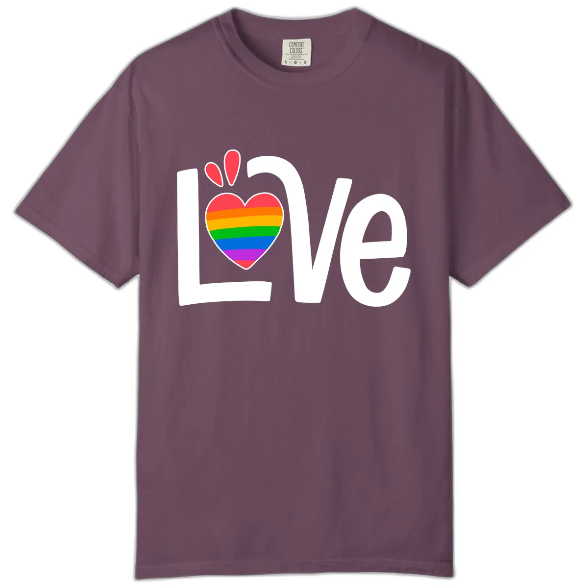 Love Pride Rainbow Heart Comfort Color in Berry