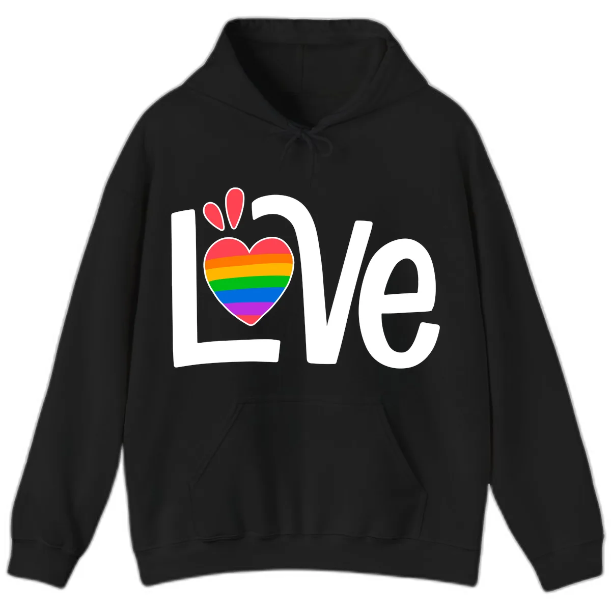 Love Pride Rainbow Heart Hoodie in Black