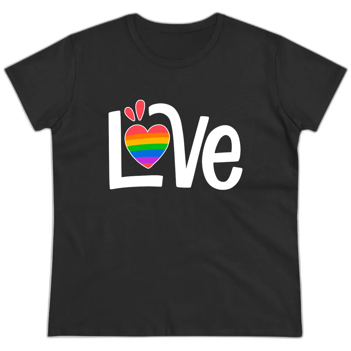 Love Pride Rainbow Heart Ladies Tee in Black