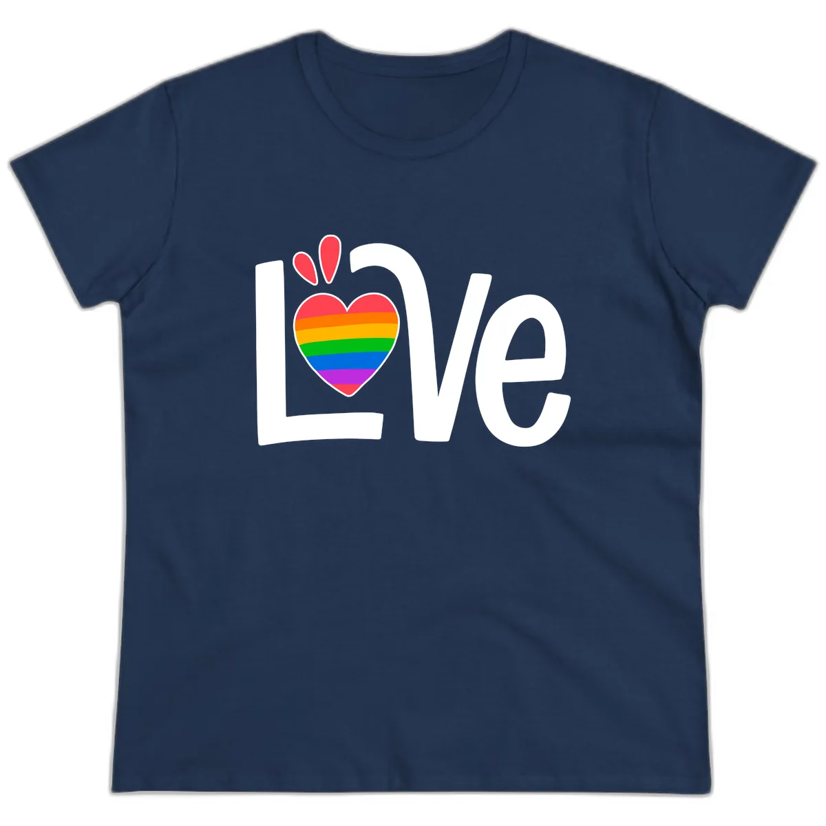 Love Pride Rainbow Heart Ladies Tee in Navy