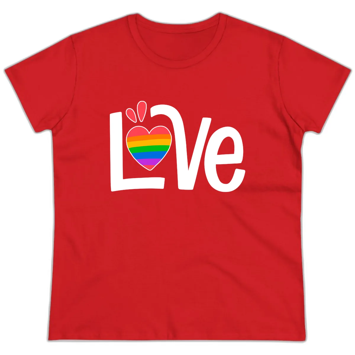 Love Pride Rainbow Heart Ladies Tee in Red