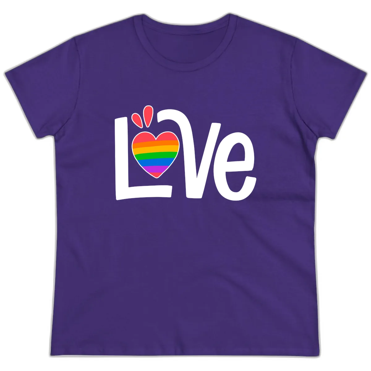 Love Pride Rainbow Heart Ladies Tee in Purple