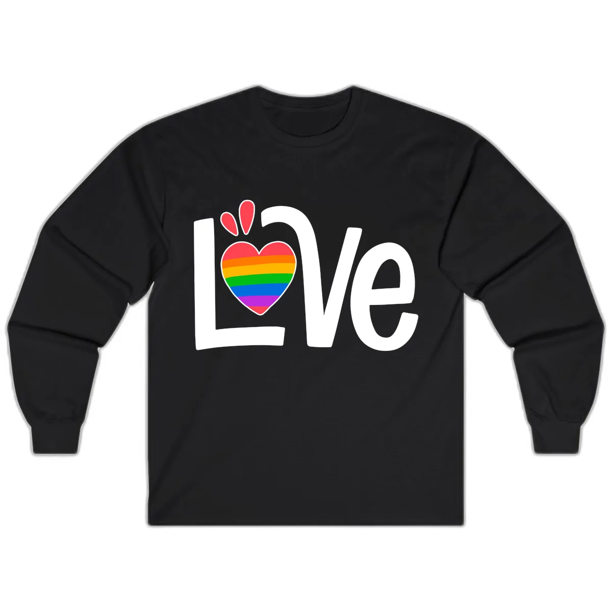 Love Pride Rainbow Heart Long Sleeve in Black