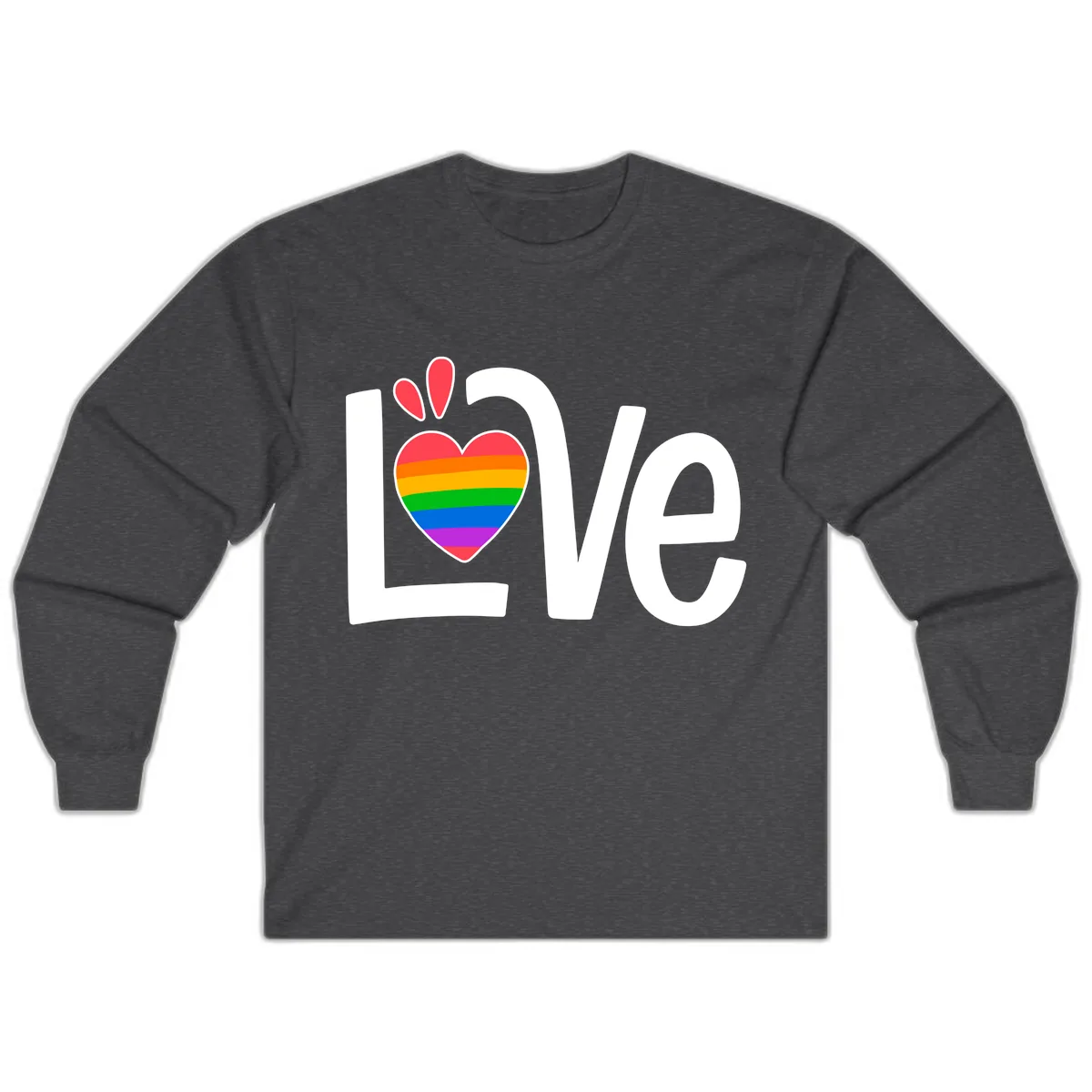 Love Pride Rainbow Heart Long Sleeve in Dark Heather