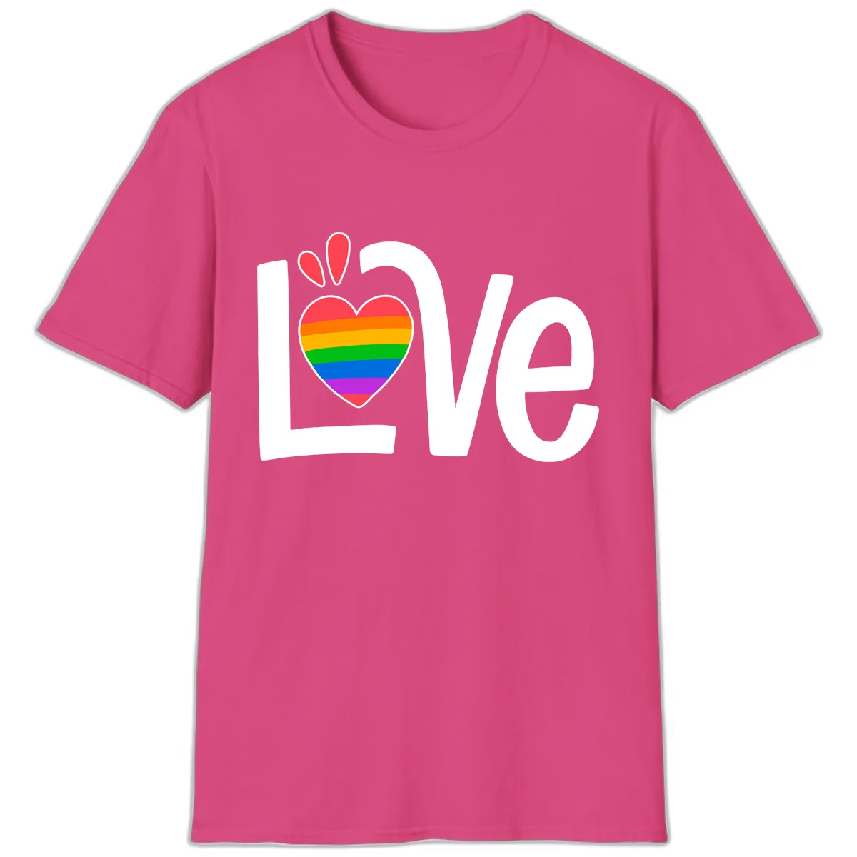 Love Pride Rainbow Heart T-Shirt in Heliconia