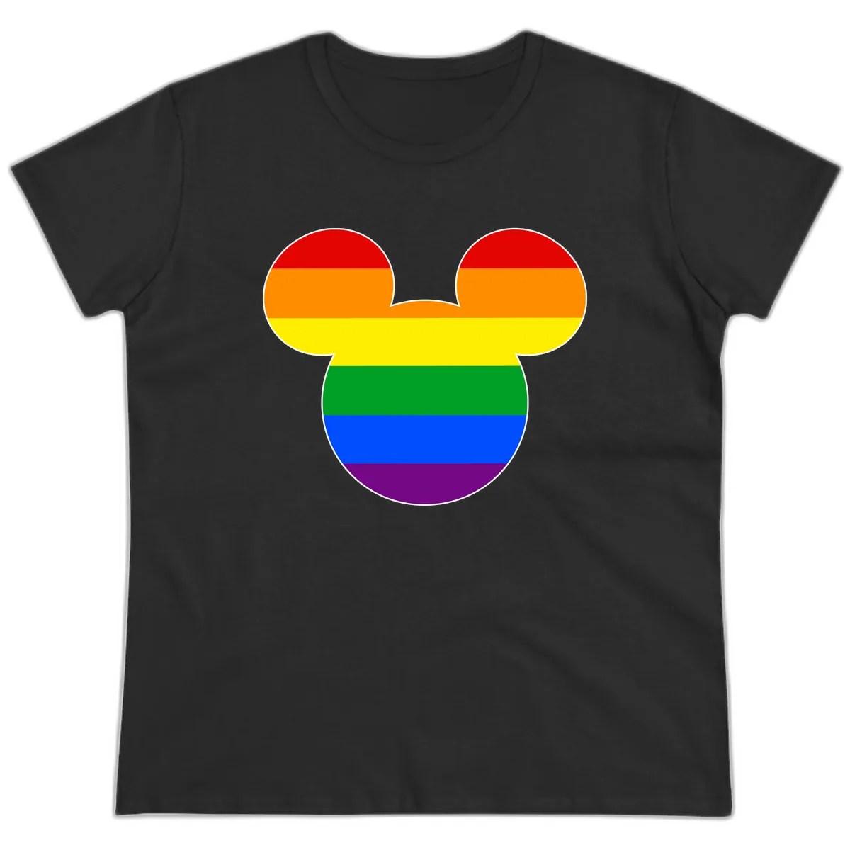 Rainbow Pride Mouse Ears Ladies Tee in Black