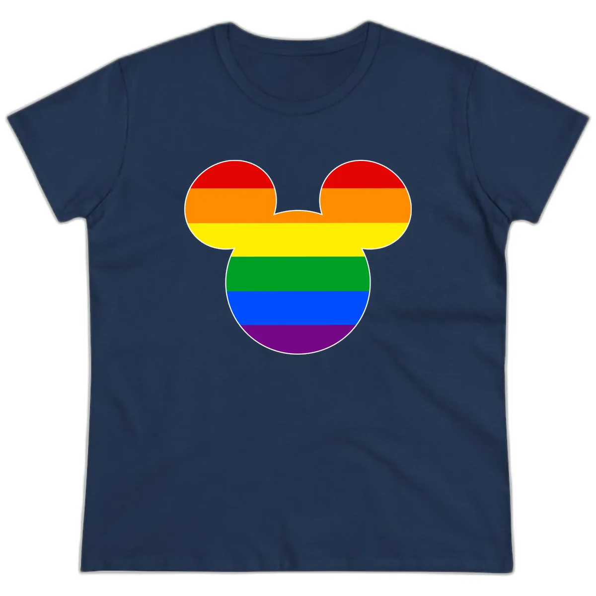 Rainbow Pride Mouse Ears Ladies Tee in Navy