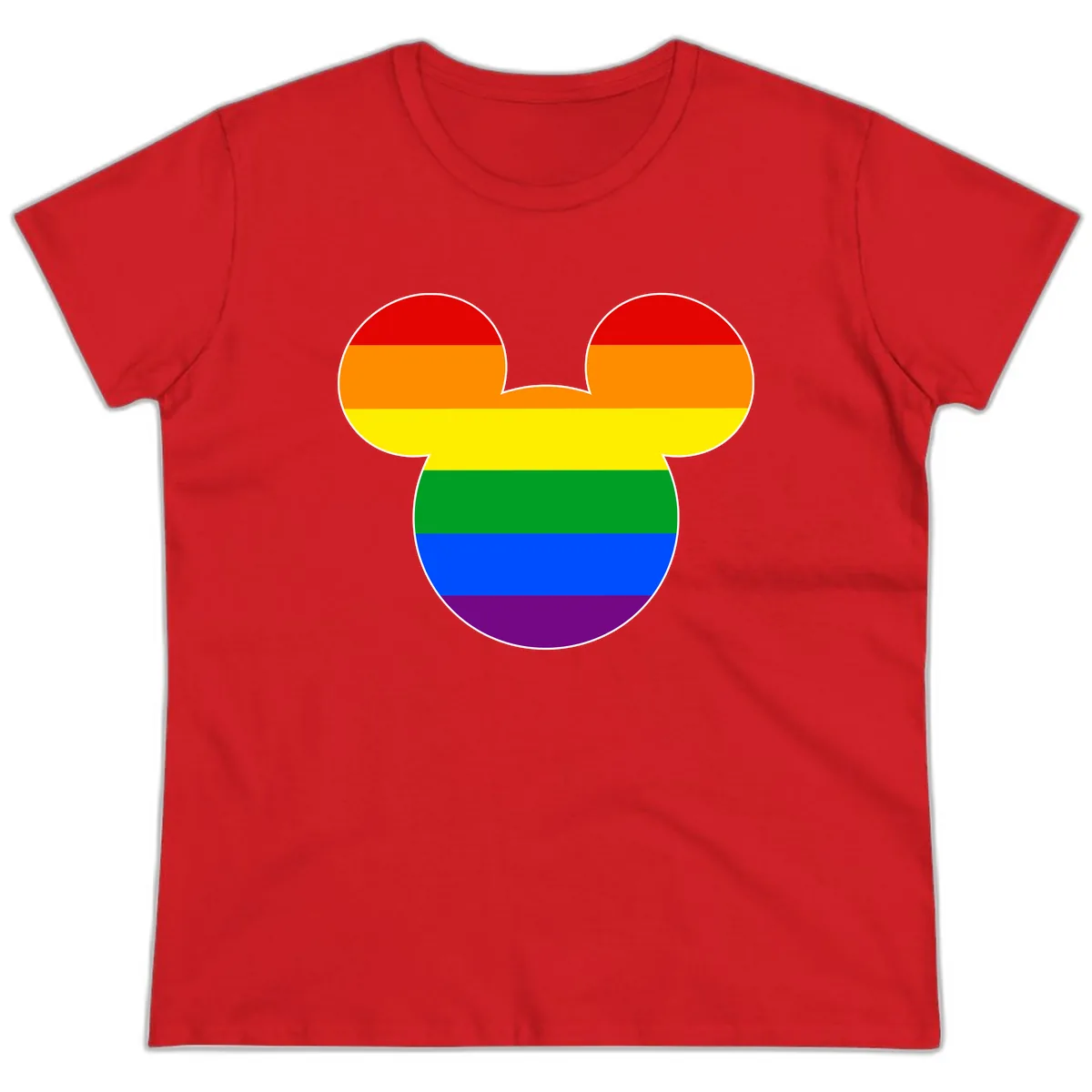 Rainbow Pride Mouse Ears Ladies Tee in Red