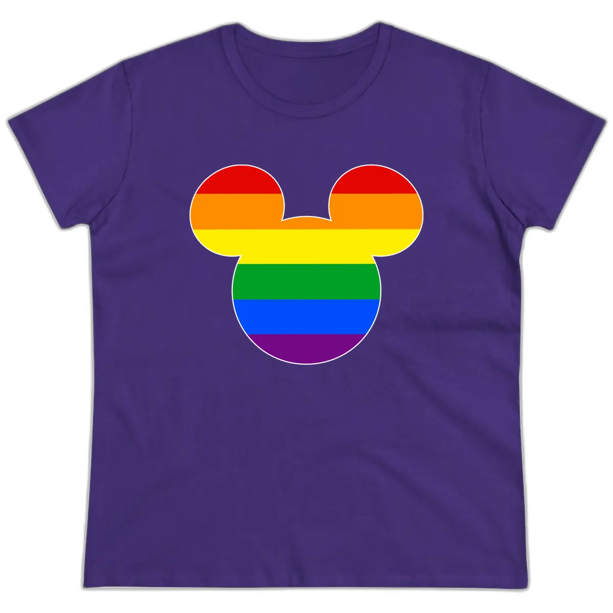 Rainbow Pride Mouse Ears Ladies Tee in Purple