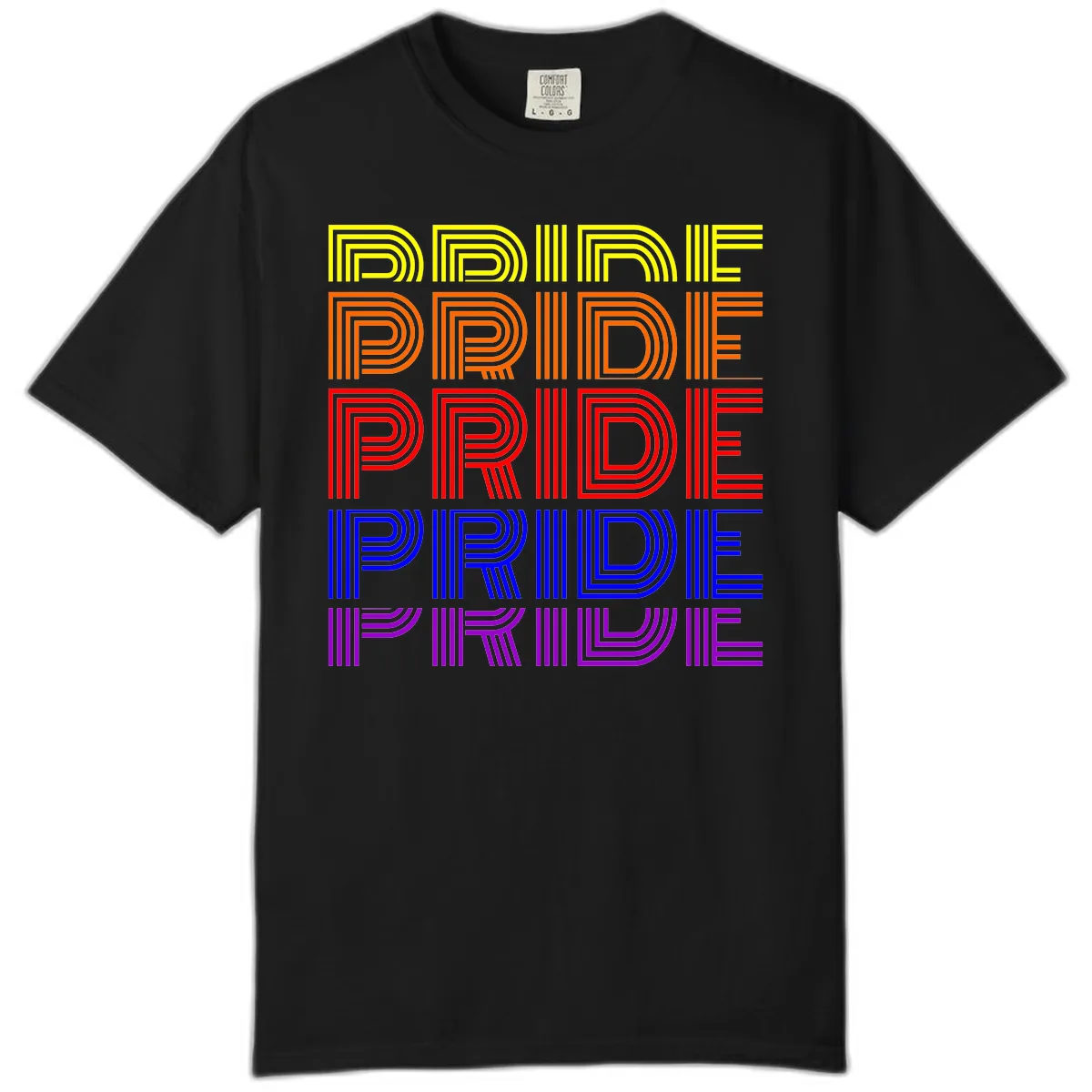 Rainbow Pride Repeating Text Design Comfort Color in Black