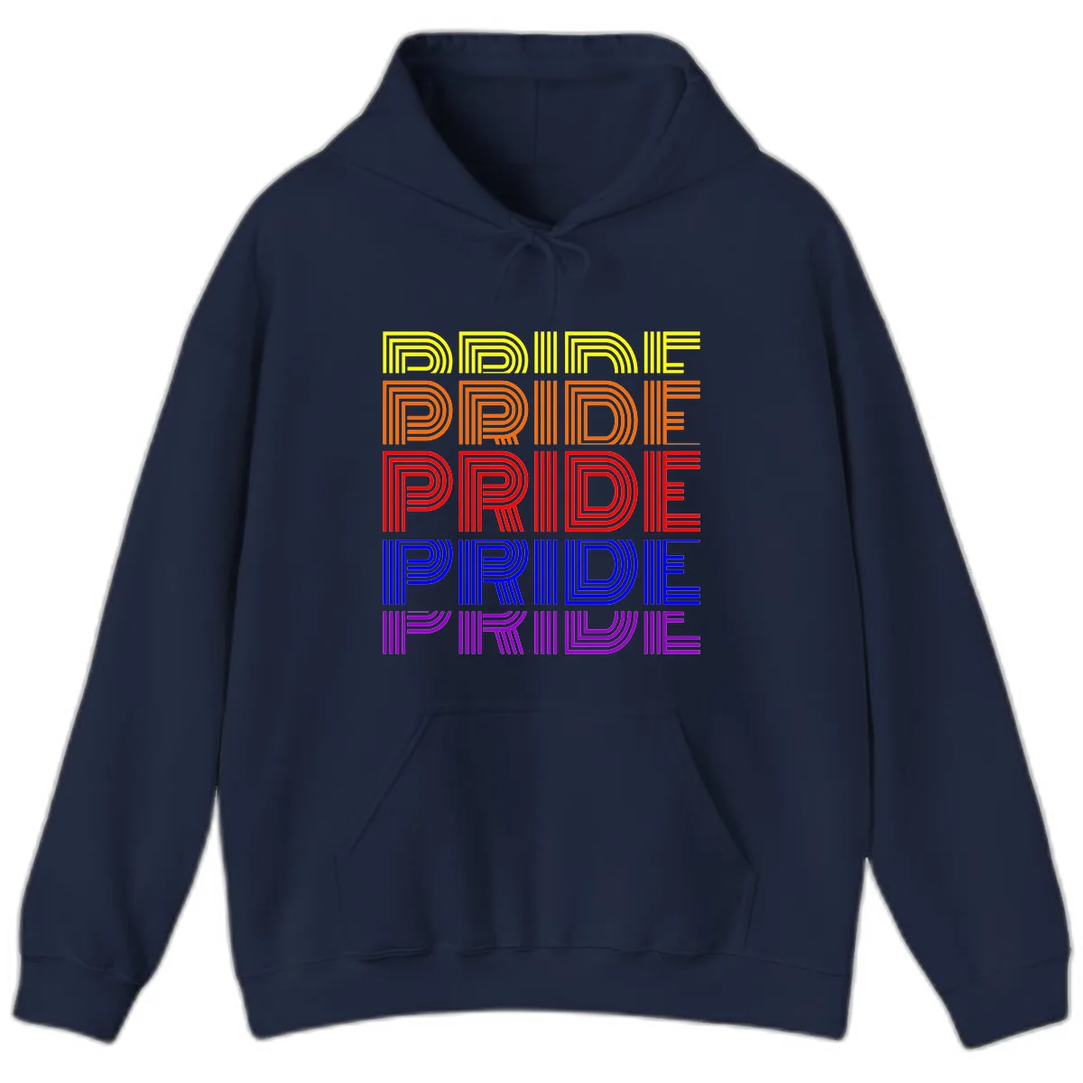 Rainbow Pride Repeating Text Design Hoodie in Navy