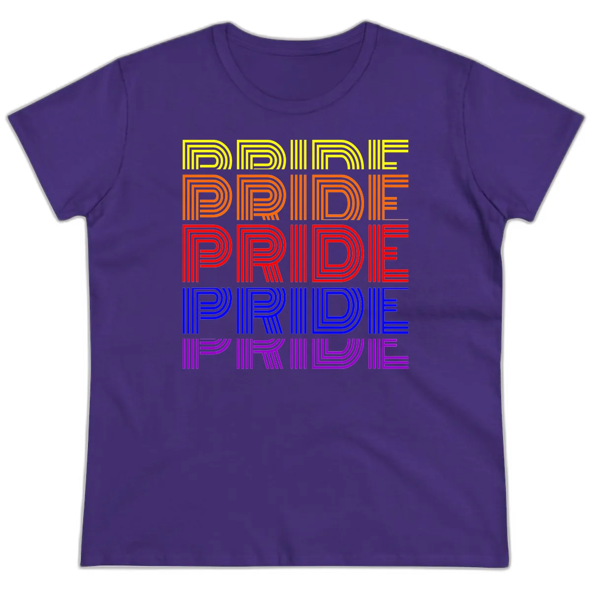 Rainbow Pride Repeating Text Design Ladies Tee in Purple