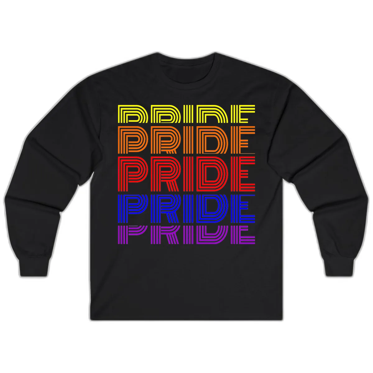 Rainbow Pride Repeating Text Design Long Sleeve in Black