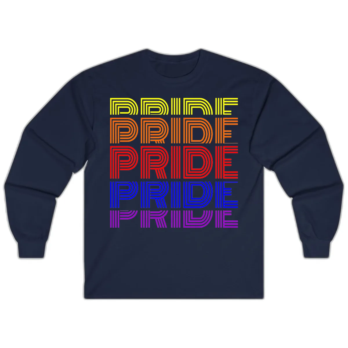 Rainbow Pride Repeating Text Design Long Sleeve in Navy