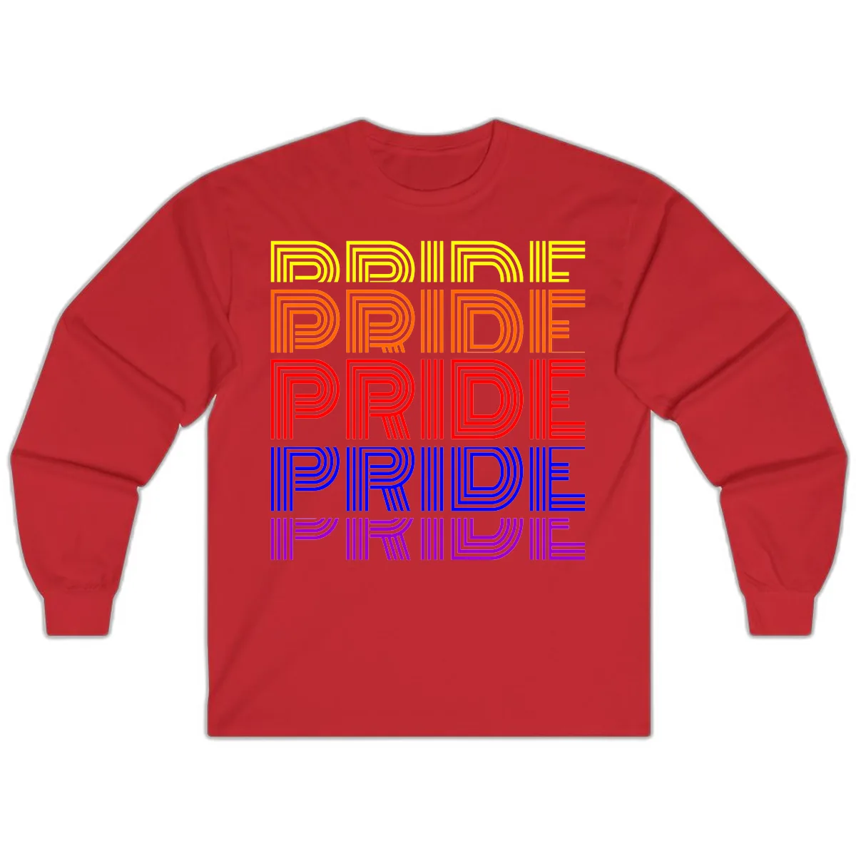 Rainbow Pride Repeating Text Design Long Sleeve in Red