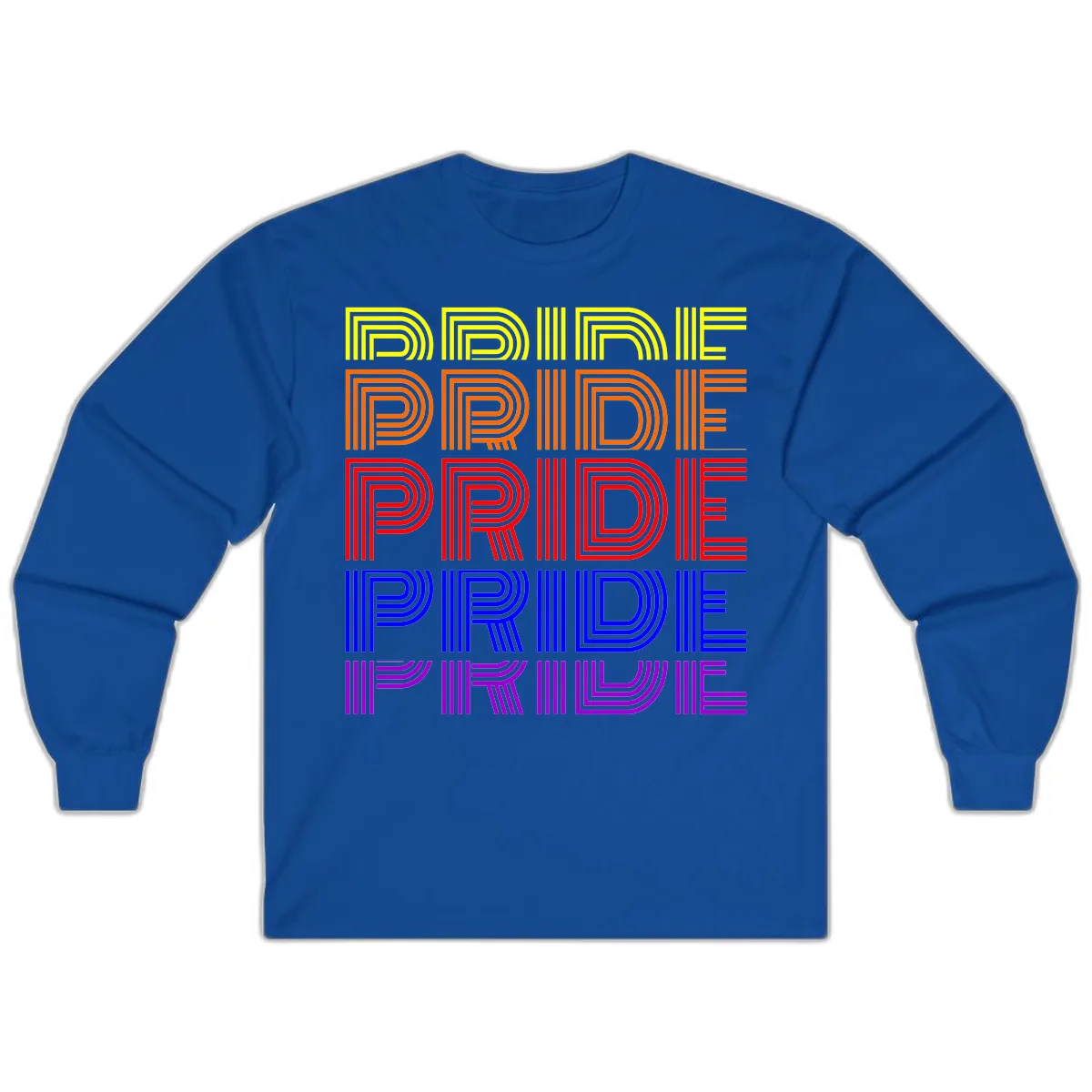 Rainbow Pride Repeating Text Design Long Sleeve in Royal