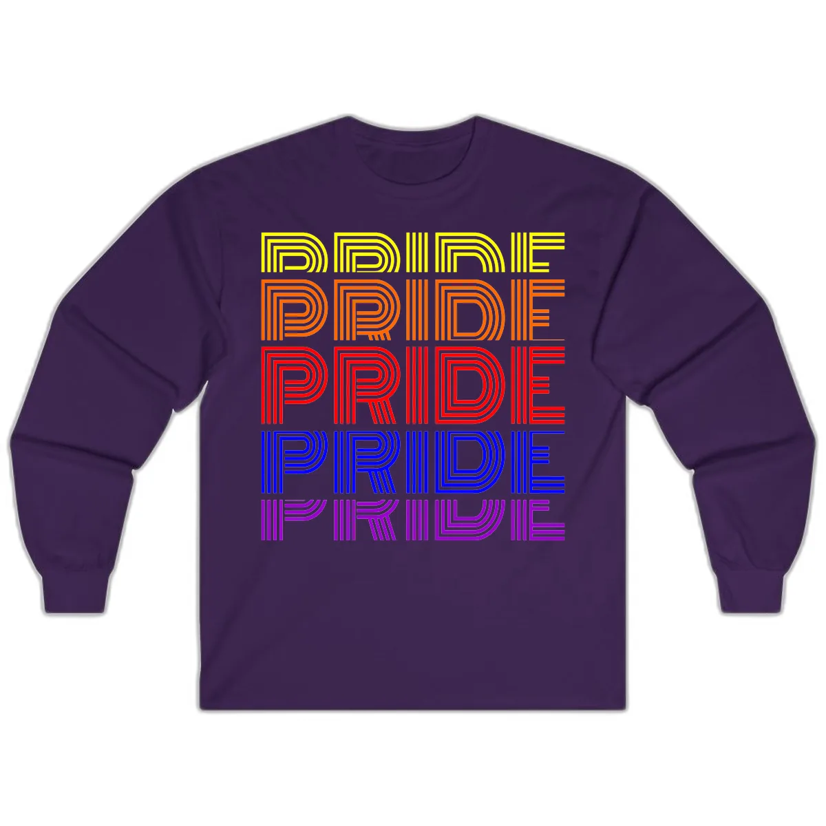Rainbow Pride Repeating Text Design Long Sleeve in Purple