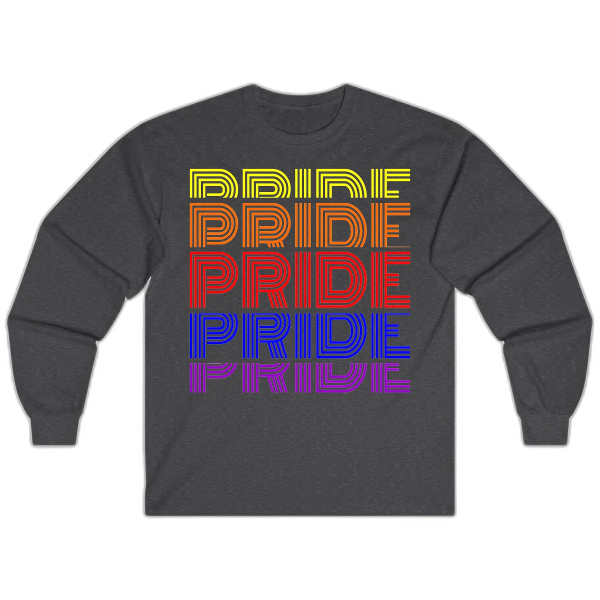 Rainbow Pride Repeating Text Design Long Sleeve in Dark Heather