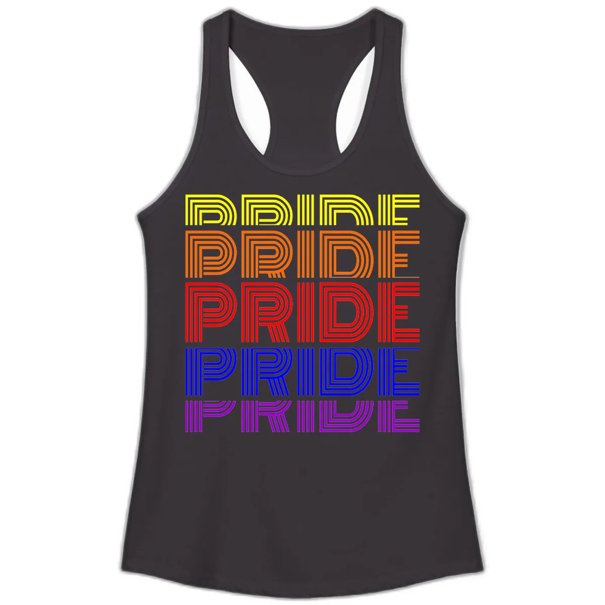Rainbow Pride Repeating Text Design Ladies Tank in Black