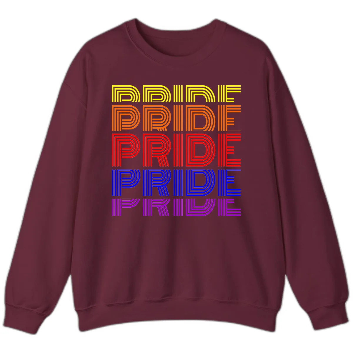 Rainbow Pride Repeating Text Design Sweatshirt in Maroon