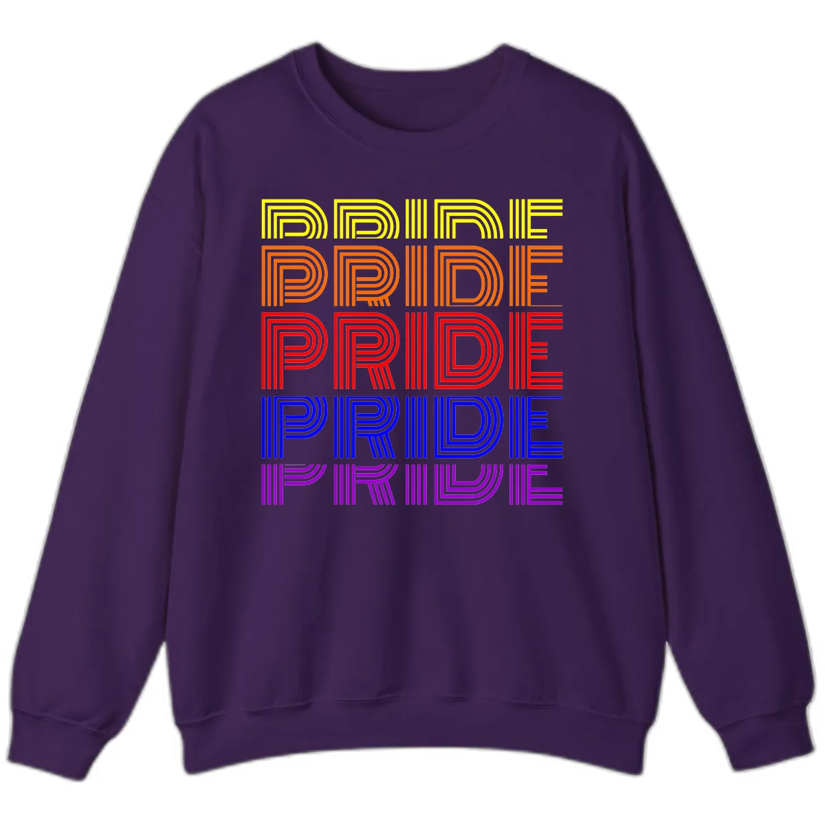 Rainbow Pride Repeating Text Design Sweatshirt in Purple