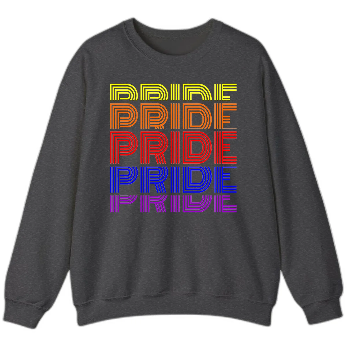 Rainbow Pride Repeating Text Design Sweatshirt in Dark Heather