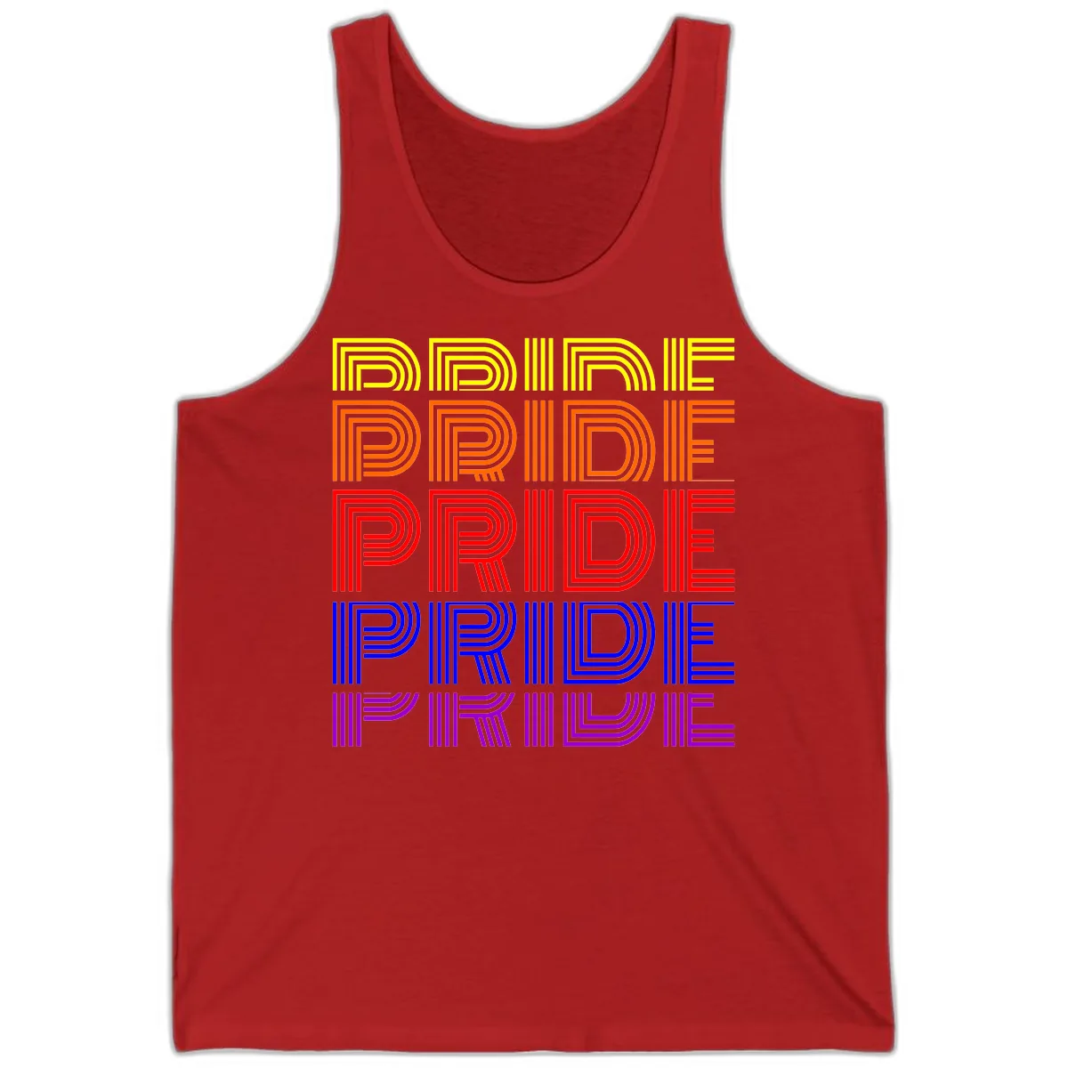 Rainbow Pride Repeating Text Design Tank in Red